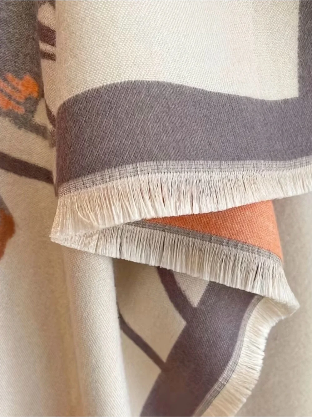 Luxury Floral Print cashmere wool blend Women's Scarf in Cream and Coral